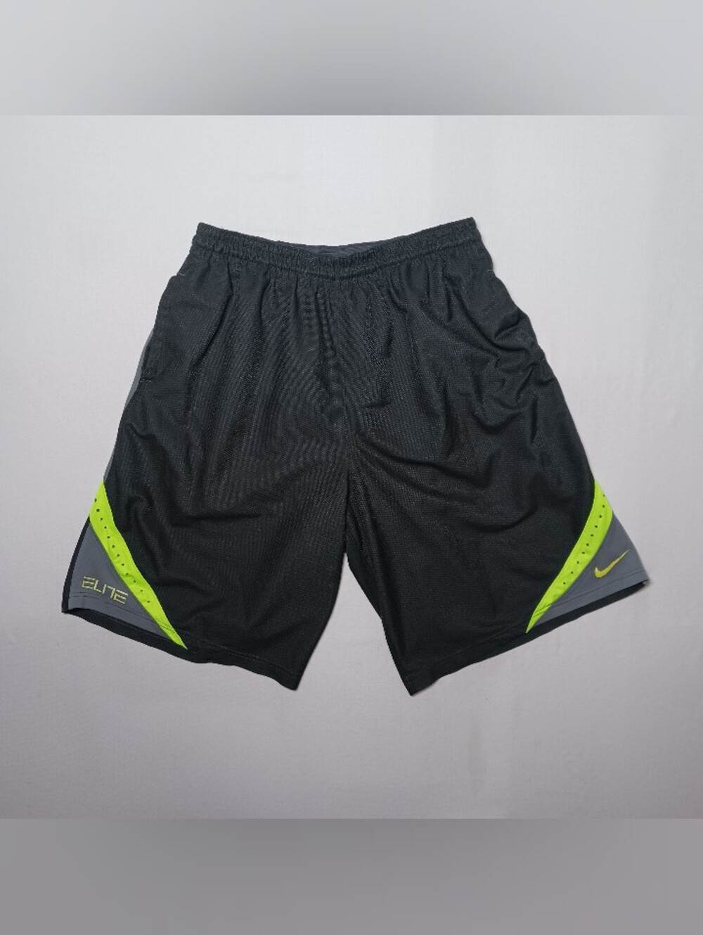 Nike Elite Mens Dri-Fit Basketball Mesh Shorts Large Black Neon Green